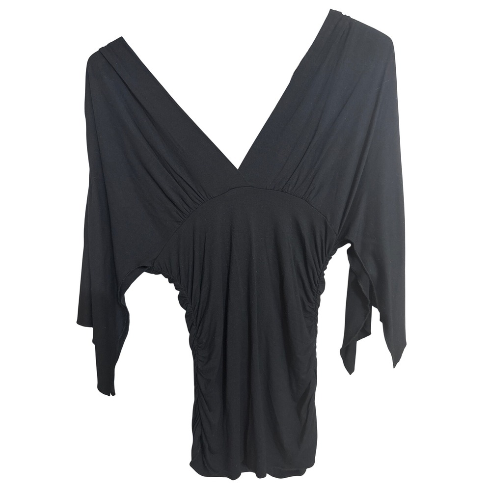 Boston Proper Black Ruched V-Neck Kimono Sleeve Tunic Top XS